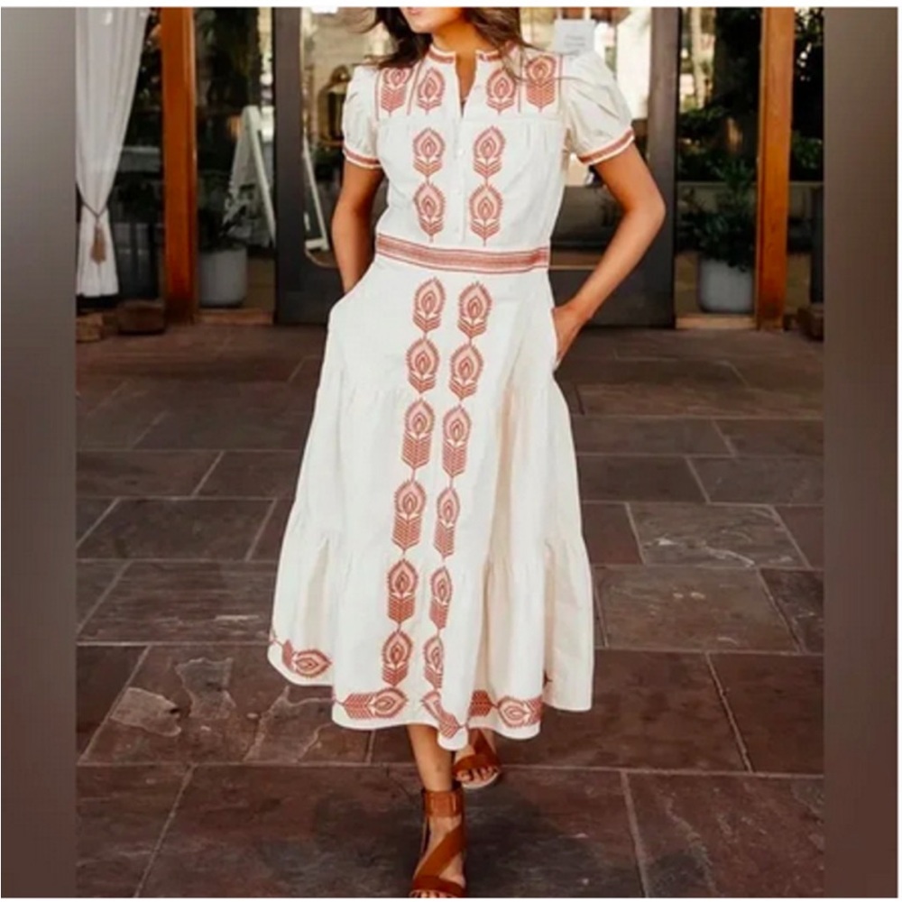 Bohme Siya Embroidered Dress Size Small Mid Length